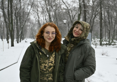 Ukrainian servicewomen Veronika and her mother, Natalia, serve in the 100th mechanized brigade