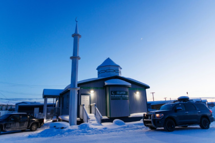 The Midnight Sun mosque in Inuvik, in Canada's Northwest Territories, was built in Winnipeg, in Manitoba province, and driven 4,000 kilometers (2,485 miles) north on a truck