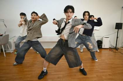 K-pop group 1Verse members performing during an interview with AFP at a studio in Seoul