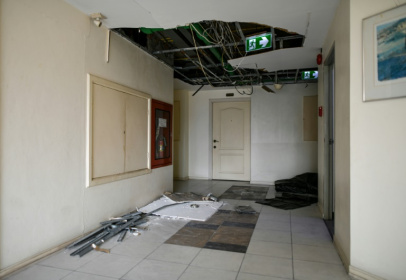A damaged corridor inside a high-rise residential condominium in Bangkok after the March 28 earthquake struck central Myanmar and Thailand