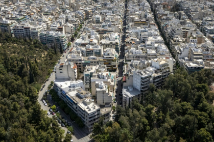 An aerial view of the city of Athens on April 18, 2025