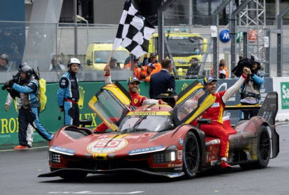 Ferrari, pictured celebrating last year's win, hunt a third consecutive Le Mans triumph - FRED TANNEAU (AFP)