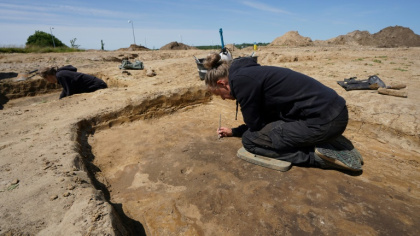 Archaeologists have unearthed a large Viking burial site in northern Denmark after workers stumbled across it during a construction project - James Brooks (AFP)