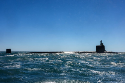 The US Navy's USS Minnesota, a Virginia-class fast attack submarine, sails in waters off the coast of Western Australia in March 2025. - CHANDAN KHANNA (AFP)