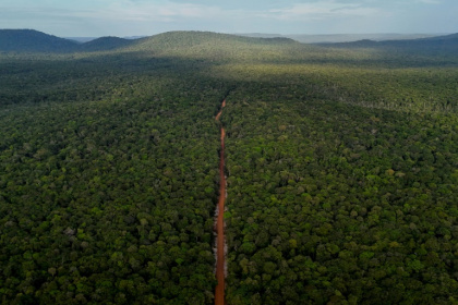 This aerial view shows 'The Trail,' a historic red dirt route through Guyana, which officials are hoping to turn into a major highway that can transform the country's economy - Joaquin Sarmiento (AFP)