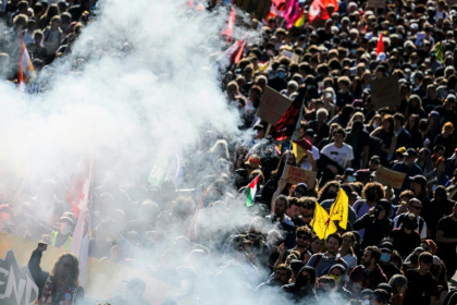 Many protesters took direct aim at President Emmanuel Macron, who has just 18 months left in power - Loic VENANCE (AFP)