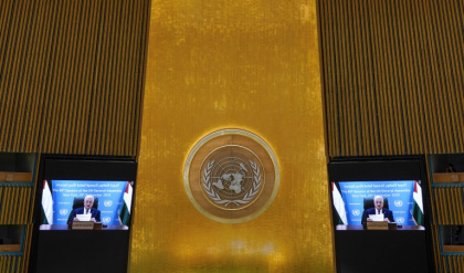 Palestinian Authority President Mahmud Abbas gave a speech that received loud applause by delegates watching the video - TIMOTHY A. CLARY (AFP)