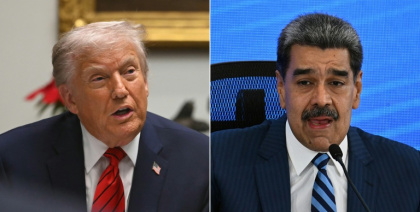 US President Donald Trump (L) has accused Venezuela under Nicolas Maduro of using oil money to finance 'drug terrorism, human trafficking, murder and kidnapping' - Andrew Caballero-Reynolds, Federico Parra (AFP)
