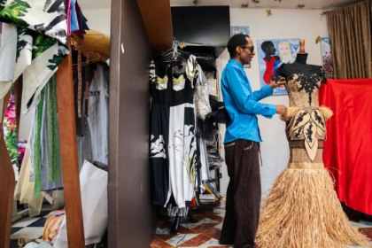 Gabonese fashion designer Chouchou Lazare picked up an achievement award in Paris at last week's Fashion Annual Show - Nao Mukadi (AFP)