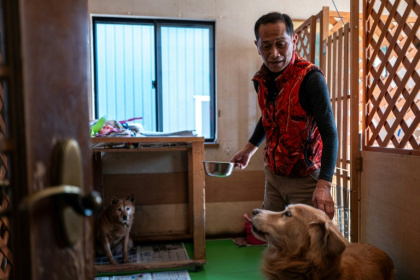 Not far from the Fukushima nuclear disaster site, former plant worker Toru Akama tends to dozens of pets abandoned after the catastrophe 15 years ago - Philip FONG (AFP)