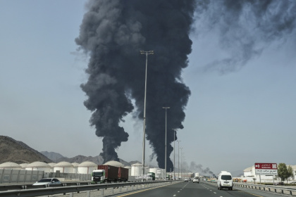 Smoke rises from the direction of a major UAE energy installation in what appears to be the latest strike against Gulf petroleum facilities - - (AFP)