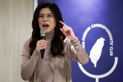 Taiwan's main opposition party KMT chairperson Cheng Li-wun speaks at the Taiwan Foreign Correspondents' Club in Taipei on March 23, 2026. - I-Hwa Cheng (AFP)