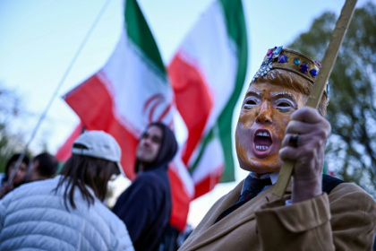 Demonstrators protested near the White House before the US and Iran agreed to a two-week truce to their conflict - Brendan SMIALOWSKI (AFP)