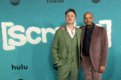 Zach Braff (L) and Donald Faison are reprising their roles in the return of medical sitcom 'Scrubs' - Monica Schipper (AFP)