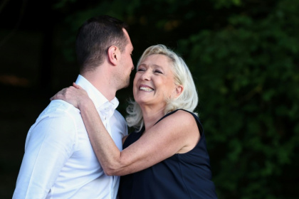 Le Pen will run alongside her 30-year-old lieutenant, Jordan Bardella, who she hopes could become prime minister - SIMON WOHLFAHRT (AFP)