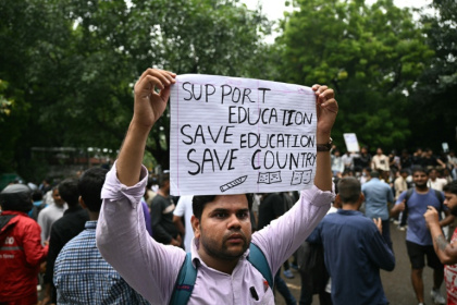 The protests against India's education system are led by the online Cockroach Janta Party (CJP) movement, which has won millions of followers on social media since it was launched in May - Sajjad HUSSAIN (AFP)