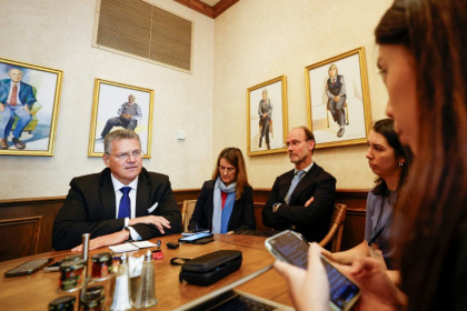 EU trade chief Maros Sefcovic (L) told reporters Thursday that any move by the US to ban diesel exports would be "unexpected for Europeans" - KAMIL KRZACZYNSKI (AFP)