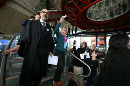 Swiss retirees celebrate a landmark victory at the European Court of Human Rights in April 2024, when the court for the first time found Switzerland responsible for failing to take sufficient action against climate change - Frederick FLORIN (AFP)